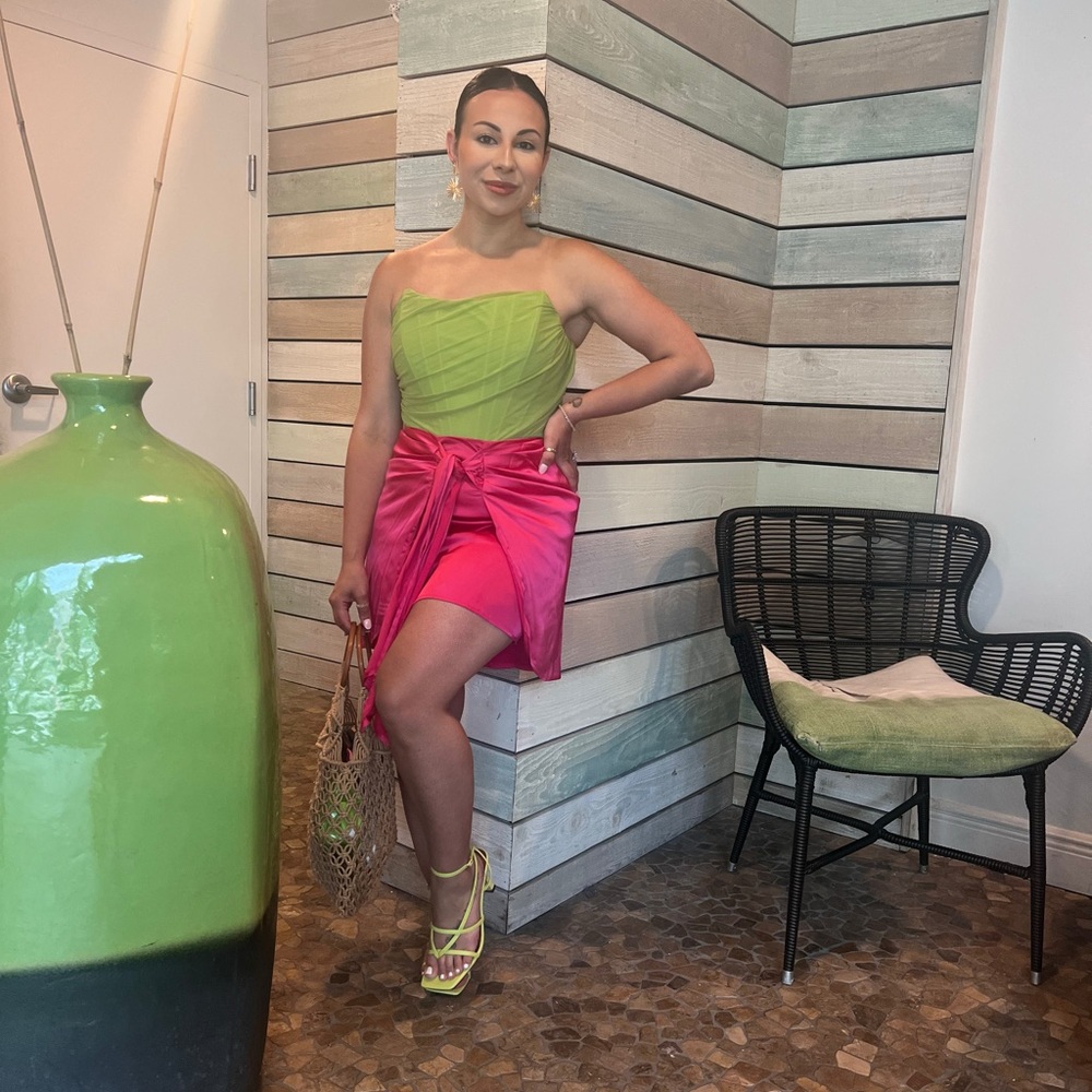 Pink Satin Mini Skirt